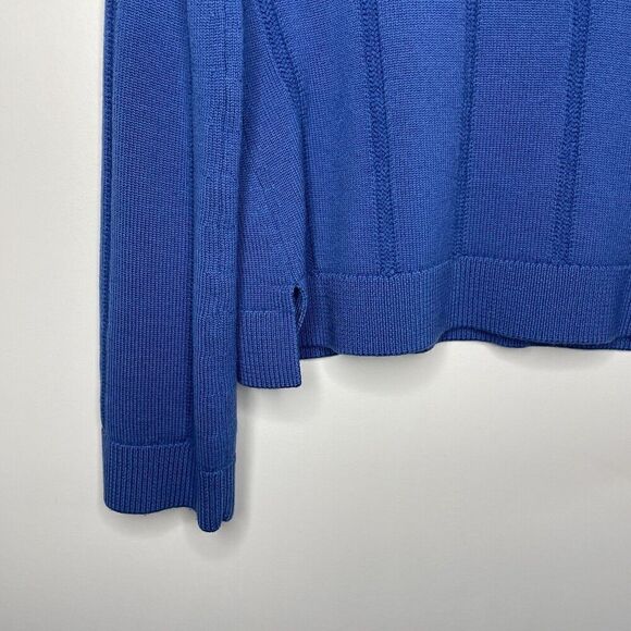 DEREK LAM Sweater Womens Small S Military Blue 100% Wool Pullover V-Neck Crop - Picture 9 of 13